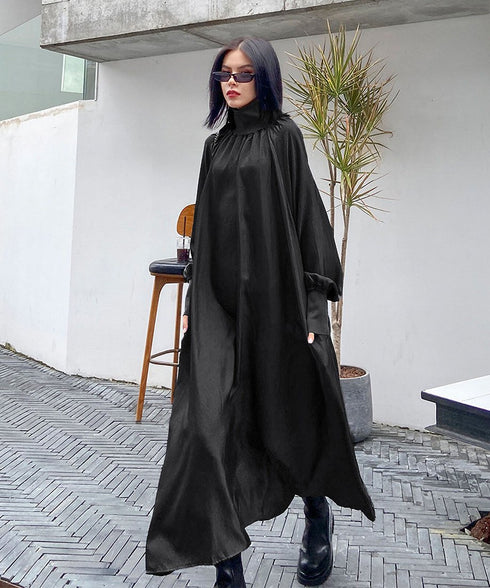 Glossy Gathered High Neck Dress